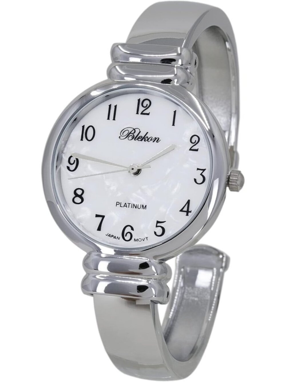 Women's Silver Analog Quartz Metal hinged Bangle Pearl Cuff Bracelet Wrist Watch